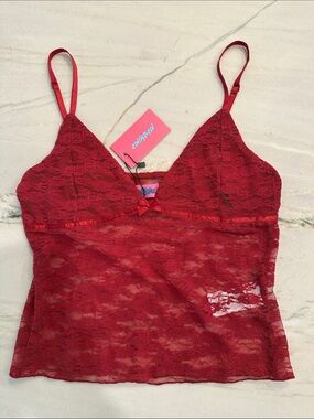 Edikted Red Lace Sheer Cami with Adjustable Straps